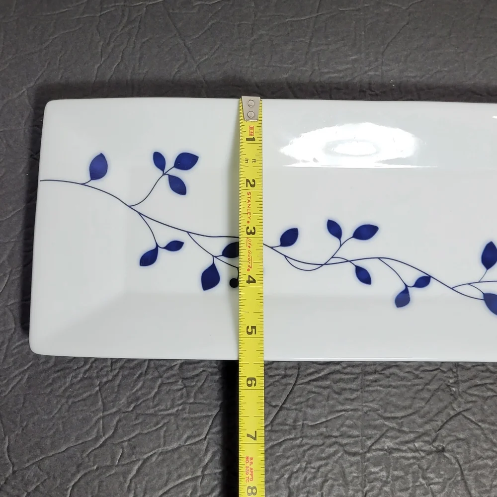 Crate and Barrel Blue Hana Flower Leaf and Vine White Rectangular Serving Plate
